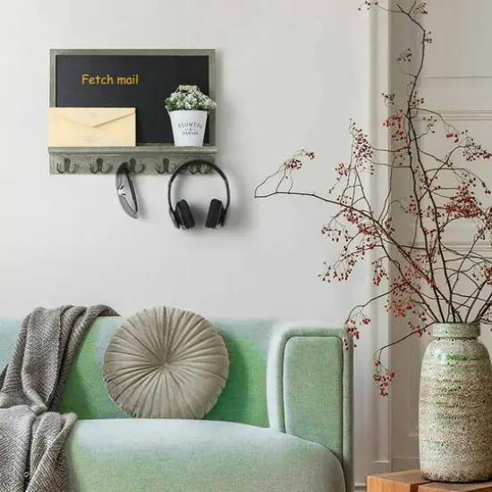 NEX&trade; 13" Olive Green Wall-Mounted Chalkboard with Display Shelf {6}