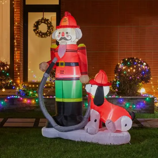 Glitzhome&reg; 7ft. Inflatable Fire Fighter & Puppy Dog With Lights {4}
