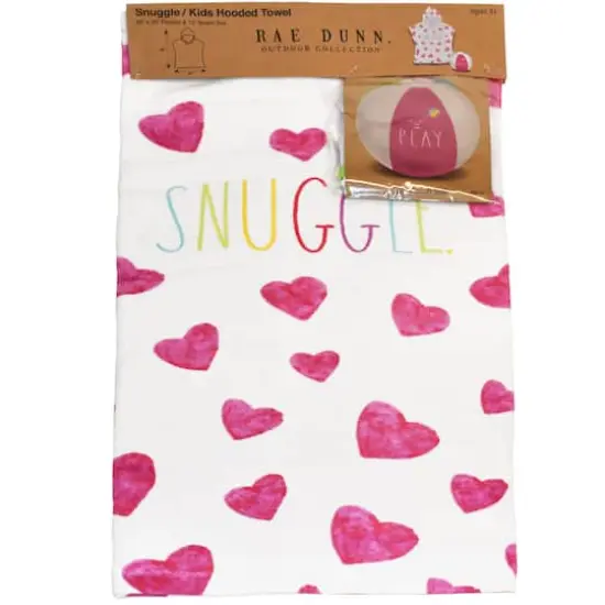 Rae Dunn Snuggle Hearts Kids Hooded Towel & Beach Ball Set {1}