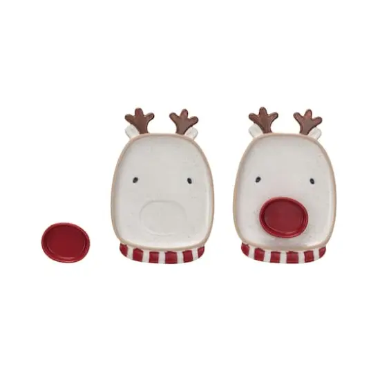 Hello Honey&reg; 9.75" Reindeer Head Stoneware Platter & Red Nose Dish Set {1}