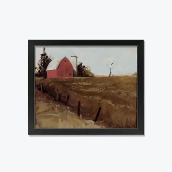 Barn in a Field Black Framed Print {1}