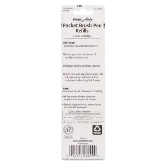Pentel Arts&reg; Black Pocket Brush Pen Refill, 6ct. {3}