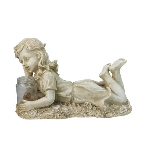 14" Almond Brown LED Lighted Solar Powered Distressed Garden Statue {1}