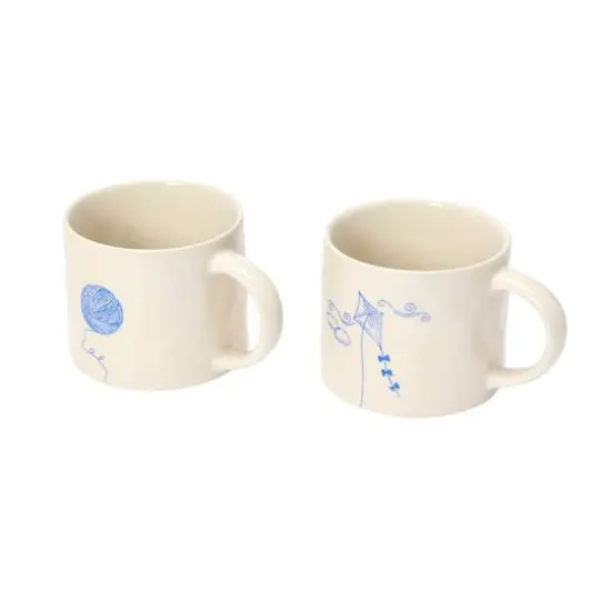 Hello Honey&reg; 16oz. Cream and Blue Stoneware Mug Set with Wax Relief Illustration and Secret Image on Bottom {5}