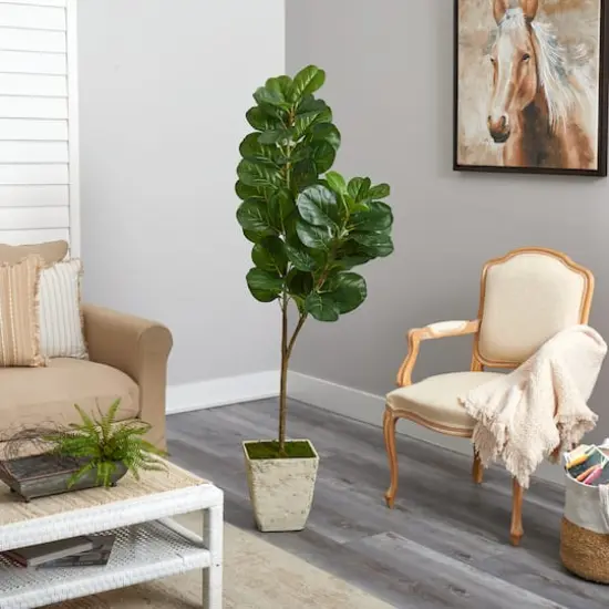 5.5ft. Fiddle leaf Fig Artificial Tree in Country White Planter {5}
