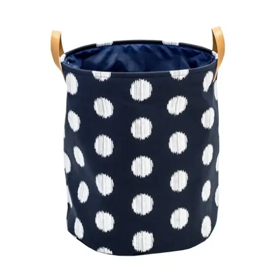 20" Coastal Collection Navy & Gray Dot Decorative Portable Laundry Bin {5}
