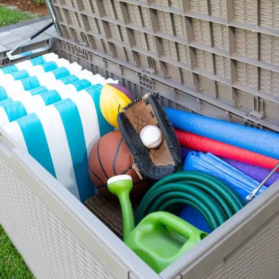 Honey Can Do 100gal Brown Wicker Resin Deck Box {6}