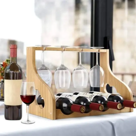 Light Brown Wall-Mounted Wood Wine Rack {6}
