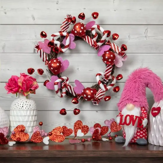 Red and White Candies and Hearts Valentine's Day Wreath 16" Unlit {3}