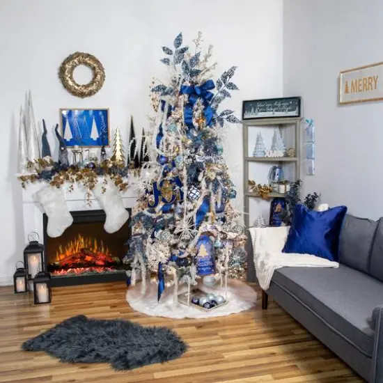 15" Blue & Gold Triangular Christmas Tree Tabletop D&eacute;cor {7}