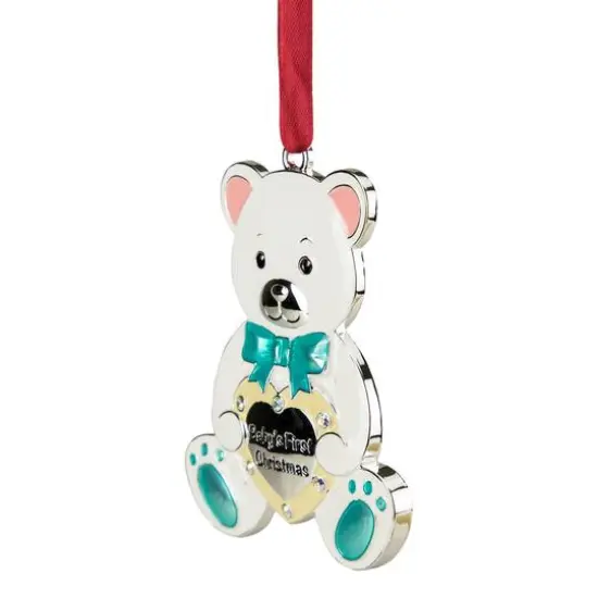 3" Pastel & Silver Plated Bear Baby's First Christmas Ornament with European Crystals {4}