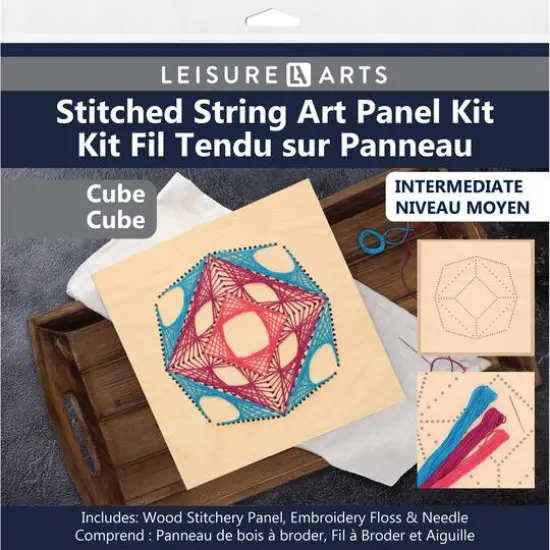 Leisure Arts&reg; Intermediate Cube Wood Stitched String Art Panel Kit {1}