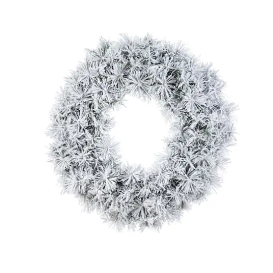 Glitzhome&reg; 24"D Pre-Lit Snow Flocked Greenery Pine Christmas Wreath, Multicolor LED Lights and Timer {8}