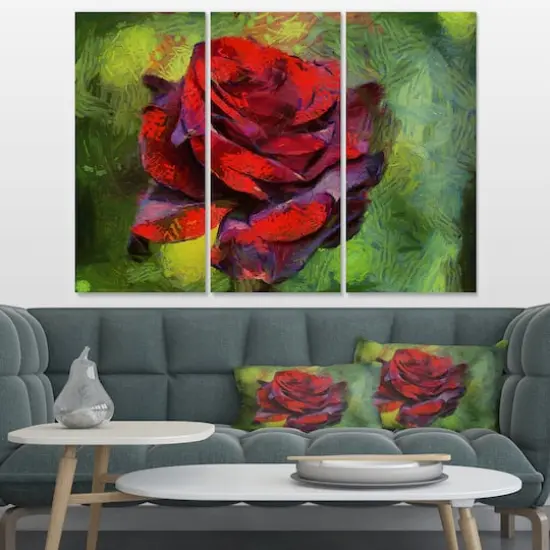 Designart - Red Rose on Green - Floral Canvas Art Print {3}