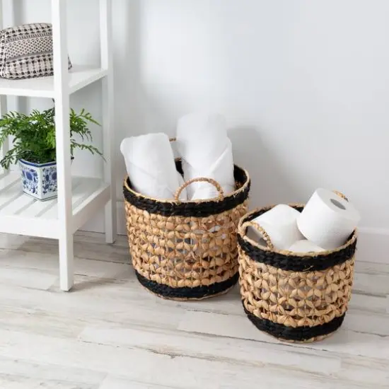 Honey Can Do Black & Brown Round Woven Decorative Nesting Basket Set {3}