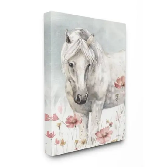 Stupell Industries Beautiful Horse Pink Flower Animal Watercolor Canvas Wall Art {1}