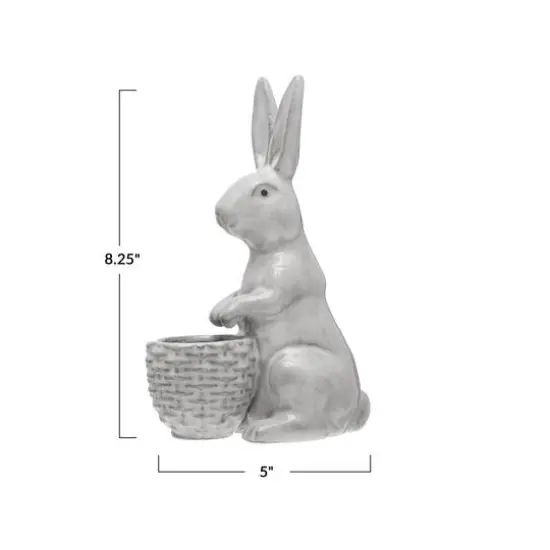 Hello Honey&reg; 8" White Stoneware Rabbit with Basket Planter {1}