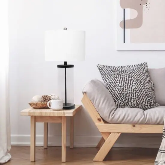 Lalia Home 27.5" Entrapped Glass Table Lamp with White Fabric Shade Black and White {6}