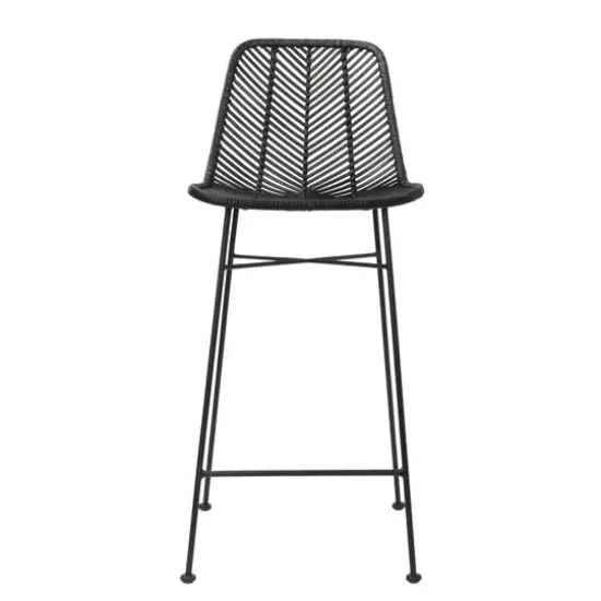 Hello Honey&reg; Black Boho Rattan & Metal Bar Stool {6}