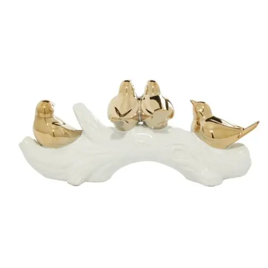 Glam Style Gold Porcelain Bird-Inspired Sculpture, 6" x 14.05" x 4.8" {6}