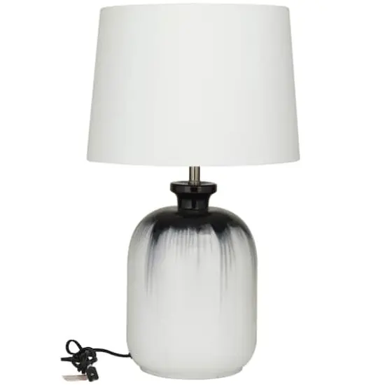 White Glass Gourd Style Base Table Lamp with Drum Shade 17" x 17" x 29" {3}