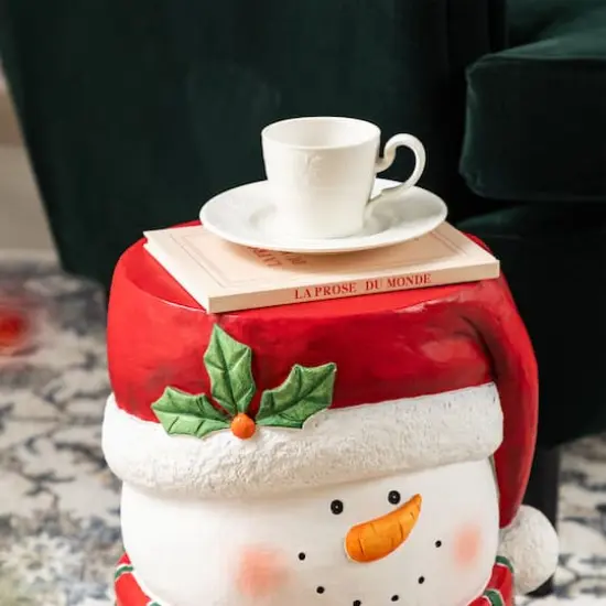 Glitzhome&reg; 14.25"H Christmas MGO Snowman Stool or Accent Table {6}