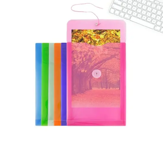 JAM Paper 6.25" x 9.25" Assorted Button & String Tie Closure Plastic Envelopes, 6ct. {5}