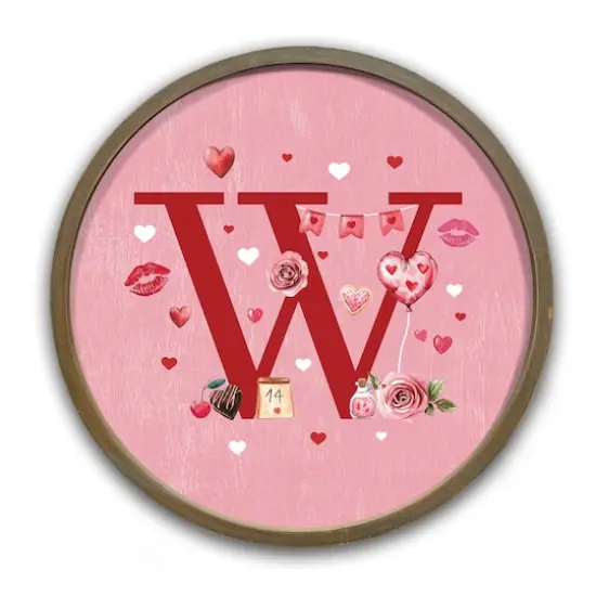 Valentine Things Monogram Round Brown Framed Print W {1}