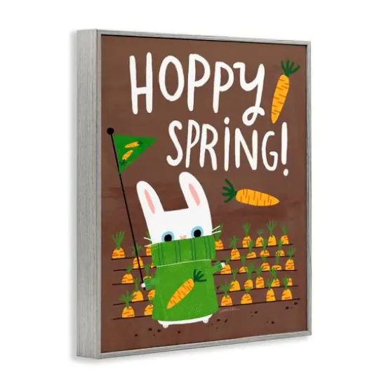 Stupell Industries Happy Spring Bunny & Carrots Framed Giclee Art Gray {4}