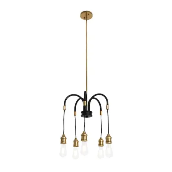 Hello Honey&reg; Robert Stevenson Lighting Harper 19" Black and Brass 5-Light Exposed Bulb 2-Tone Metal Chandelier {3}