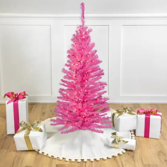 4ft. Pre-Lit Medium Pink Pine Artificial Christmas Tree, Clear Lights {7}