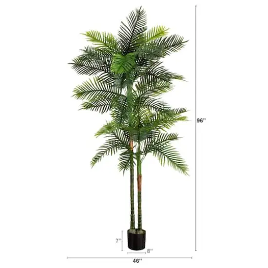 8ft. Potted Green UV Resistant Artificial Double Robellini Palm Tree {5}