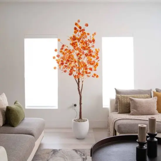 6ft. Pre-Lit LED Autumn Eucalyptus Artificial Fall Tree {8}