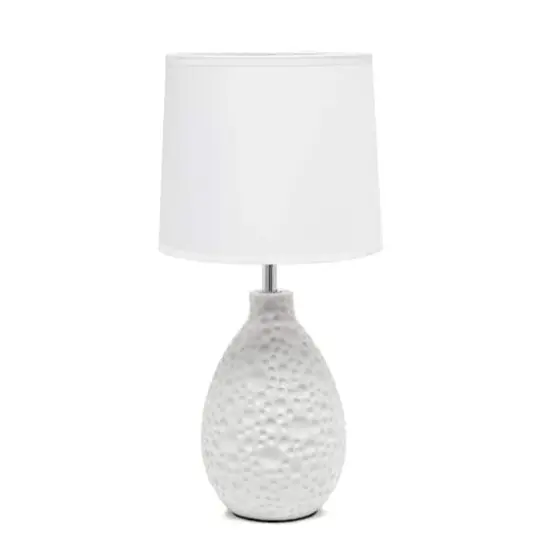 Simple Designs Textured Stucco Ceramic Oval Table Lamp White {1}