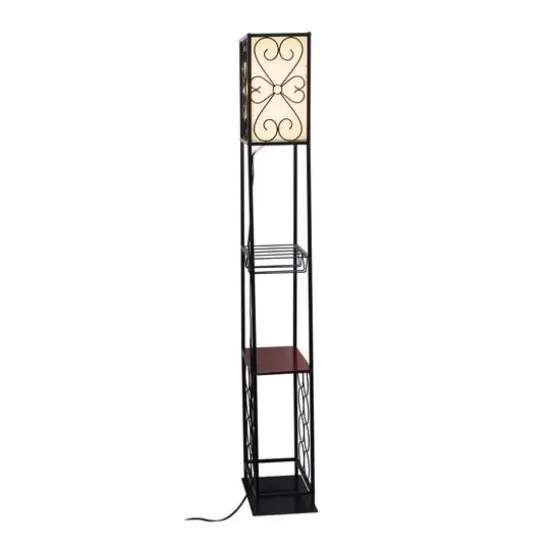 Elegant Designs™ 5ft. Black Organizer Storage Shelf and Wine Rack Floor Lamp {15}