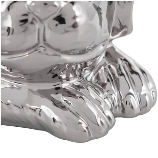 10" Silver Ceramic Laying Dog Sculpture {5}