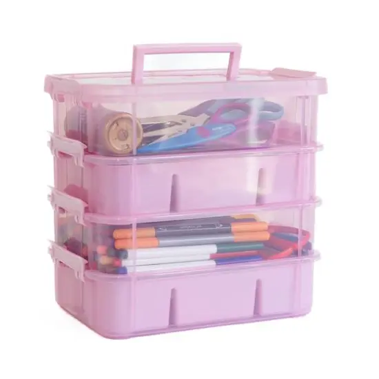 Everything Mary Four Tray Plastic Storage Organizer Pink {4}