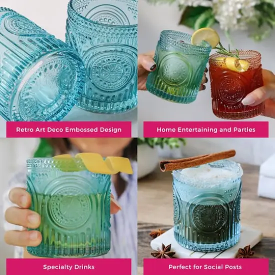 Kate Aspen&reg; 10oz. Retro Arch Floral Drinking Glasses, 6ct. Blue {7}