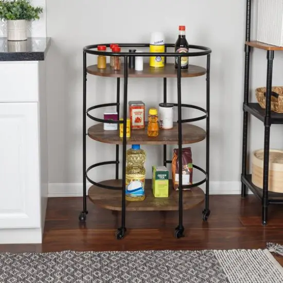 Honey Can Do 3-Tier Black & Rustic Brown Rolling Bar & Serving Cart {6}