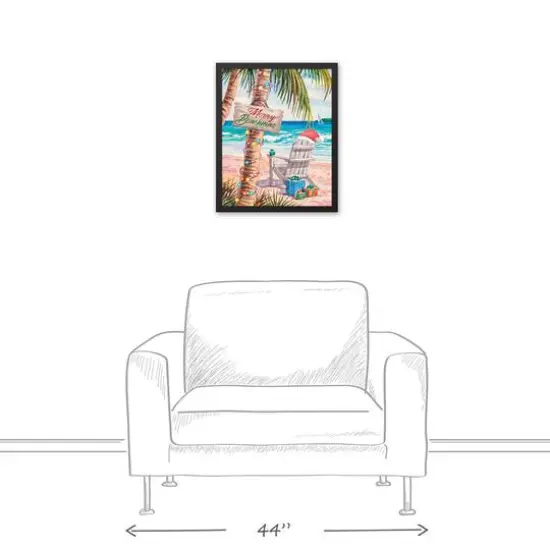22" Merry Beachmas Christmas Black Framed Wall Canvas {4}