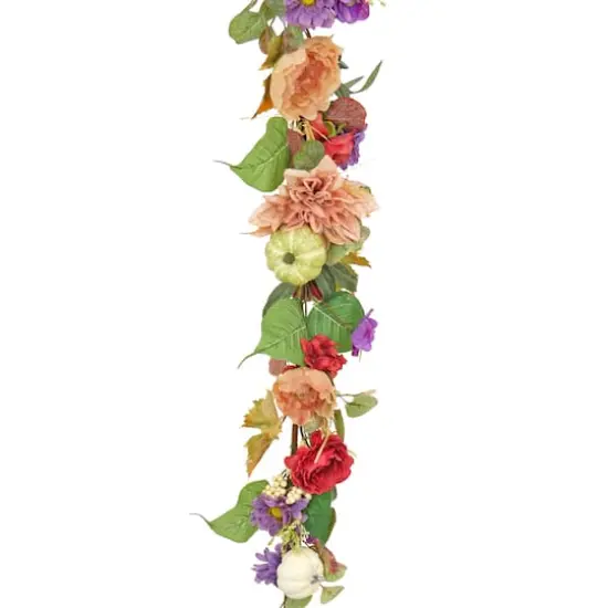 6ft. Harvest Serenity Mixed Flower & Pumpkin Garland {4}