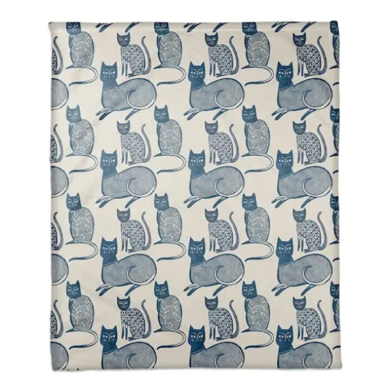 Blue Cat Pattern 50" x 60" Coral Fleece Blanket {1}