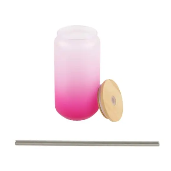18oz. Frosted Glass Sublimation Tumbler with Bamboo Lid & Straw by Make Market® Pink {3}