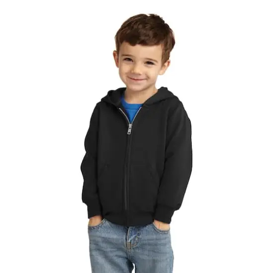 Port & Company® Core Fleece Full-Zip Hooded Toddler Sweatshirt Jet Black {1}