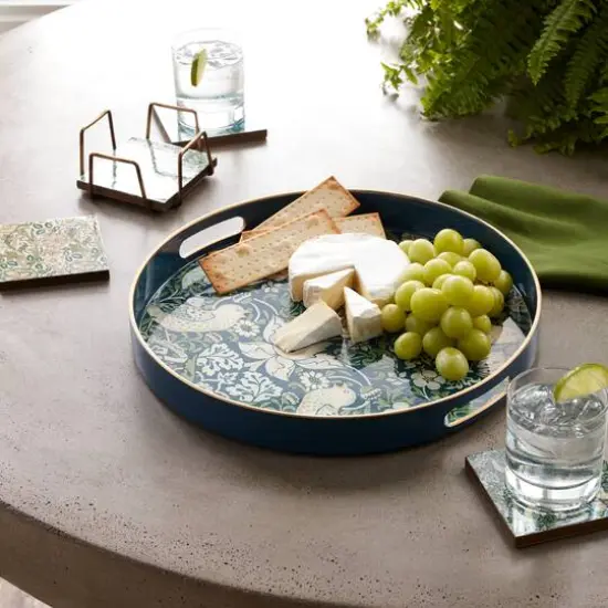 13.5" Blue and Green Round William Morris Tray {6}