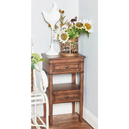 29" Pine Traditional Accent Table Brown {10}
