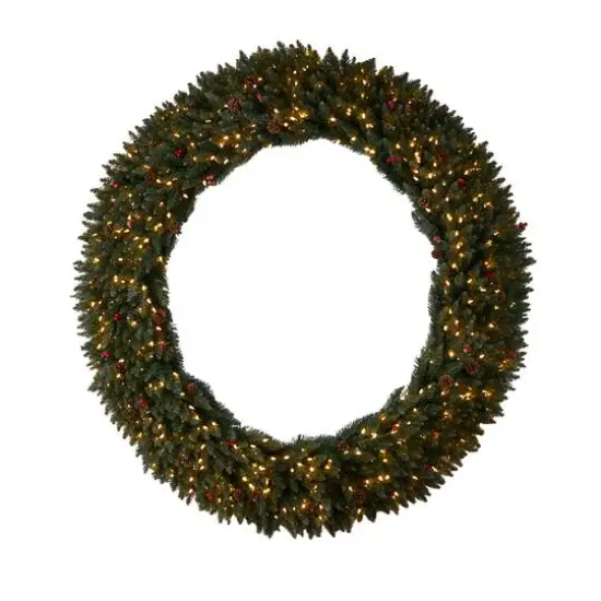 6ft. Clear LED Lights Flocked Artificial Christmas Wreath With Pinecones & Berries {1}