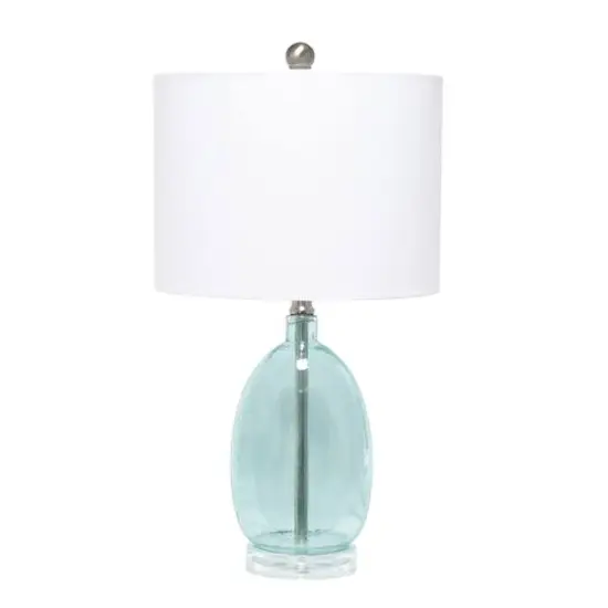 Lalia Home 21.5" Clear Blue Oval Glass Table Lamp with White Drum Shade {1}