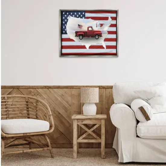 Stupell Industries Farmhouse American Flag Floater Framed Art Gray {3}