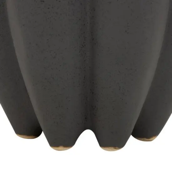 15" Black Ceramic Speckle Textured Tulip Shape Vase {6}
